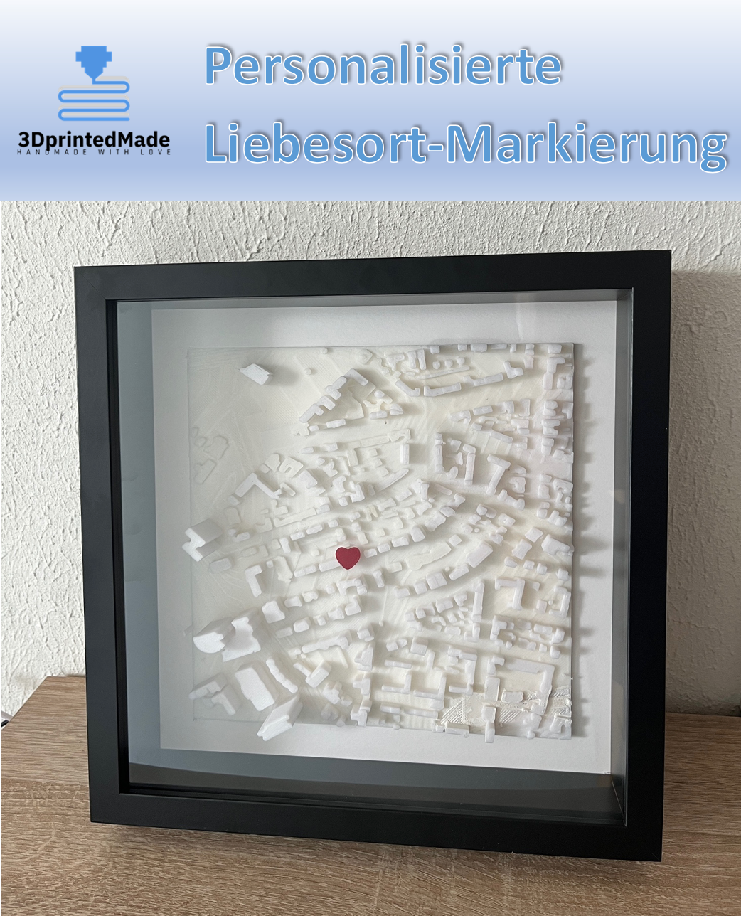 Erinnerungsort im Herzen: Personalisierter Stadt-Umriss mit Liebesort-Markierung